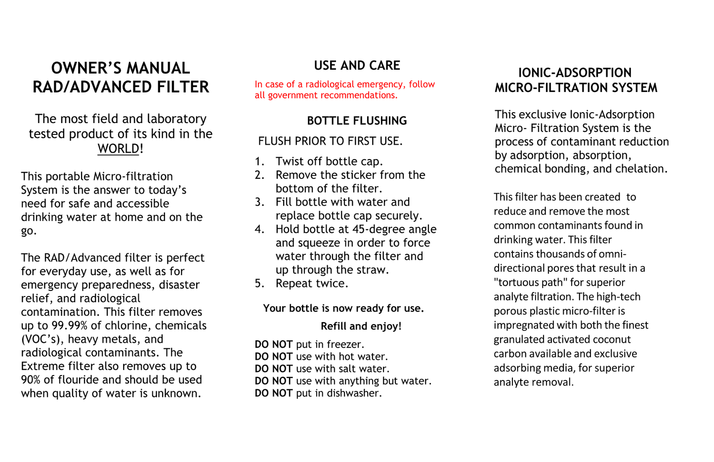 Product Instruction Manuals - Water Pitch