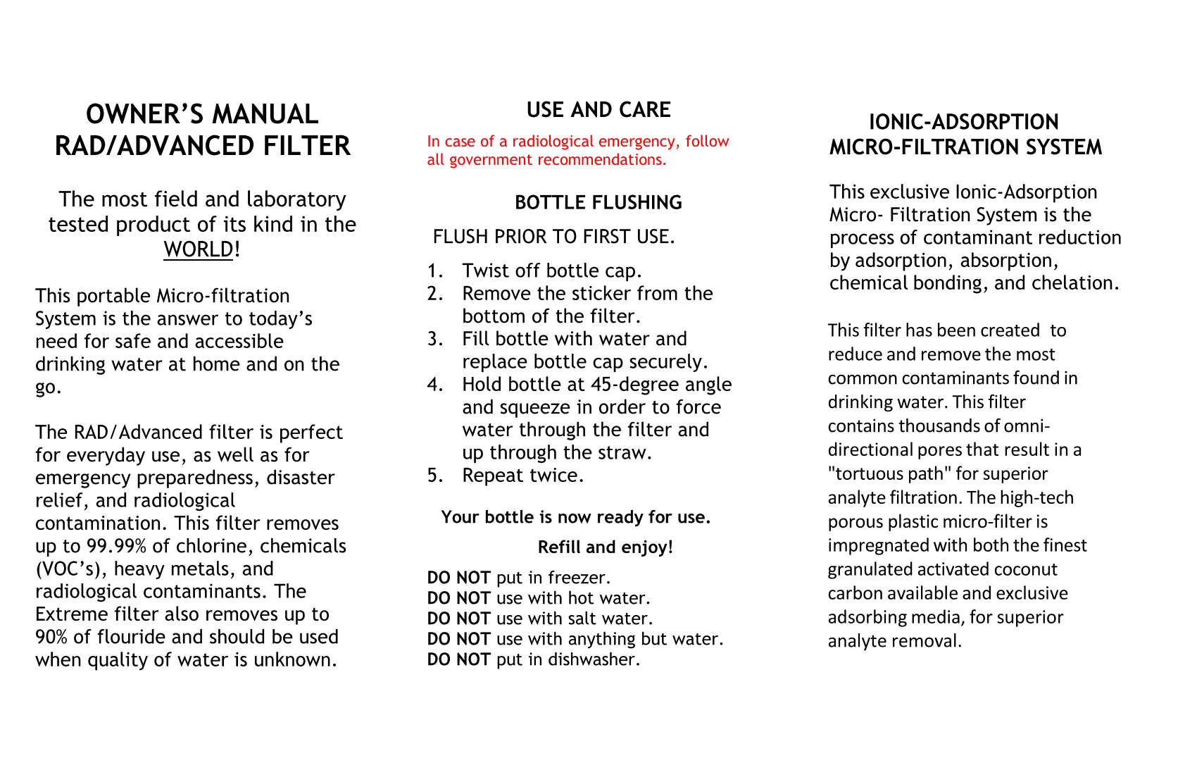 Product Instruction Manuals - Water Pitch