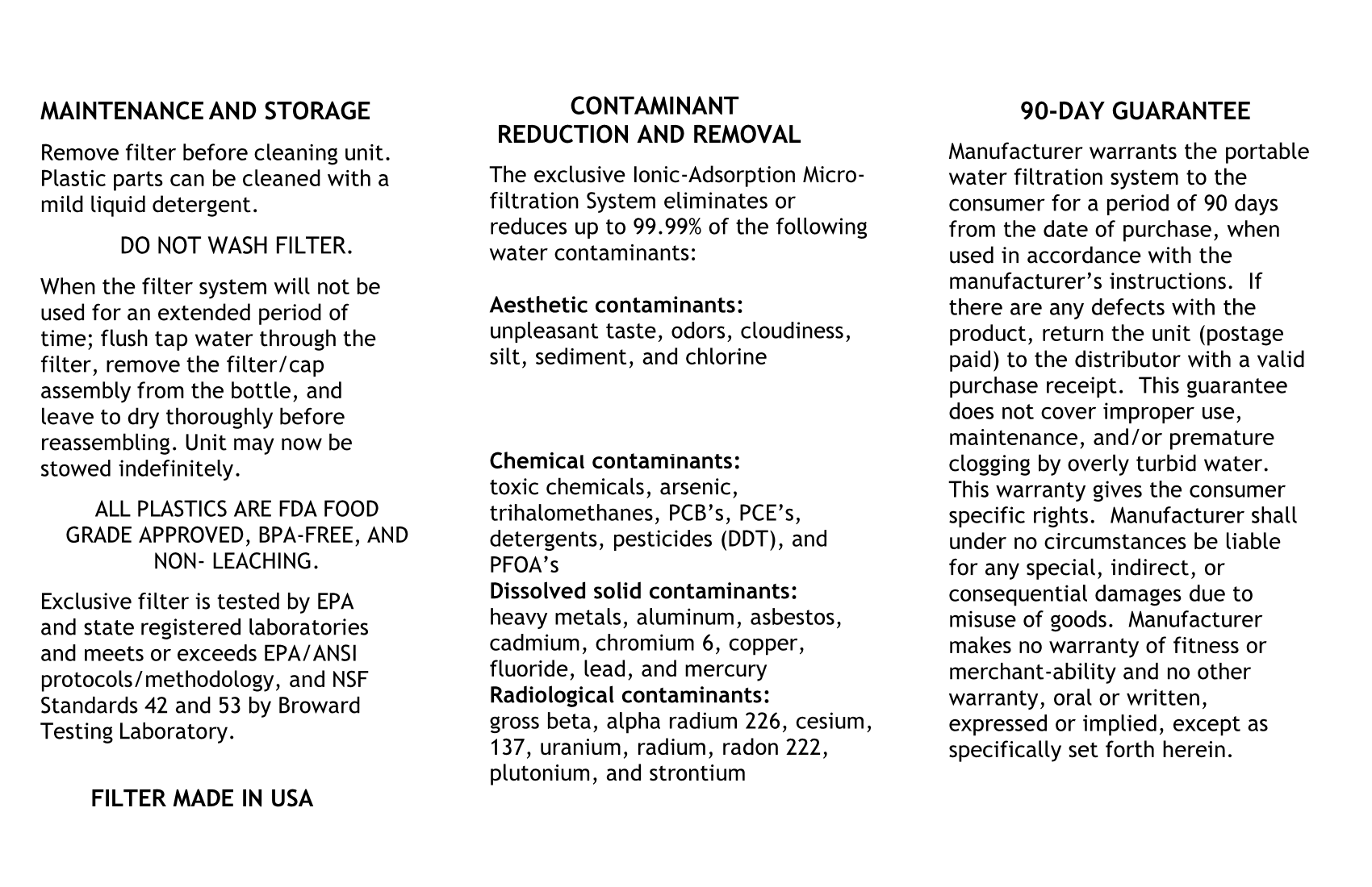 Product Instruction Manuals - Water Pitch