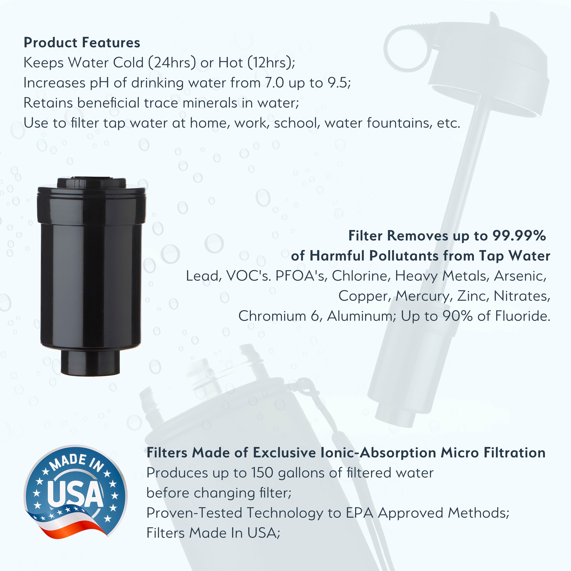 Indigo - Thermal Stainless Steel Filtering Water Bottle - Water Pitch