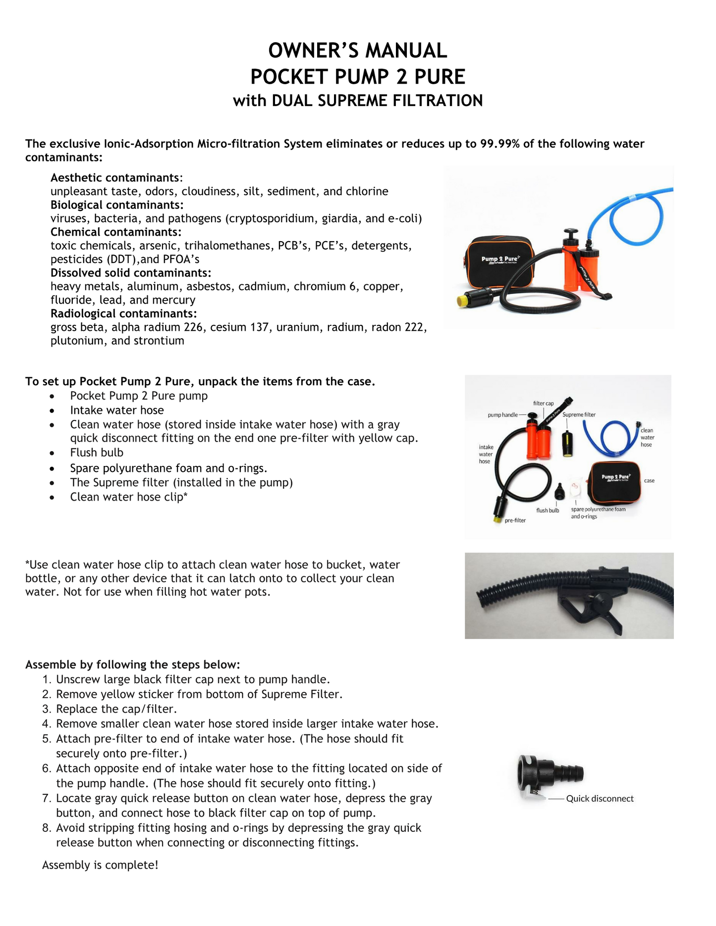 Product Instruction Manuals - Water Pitch