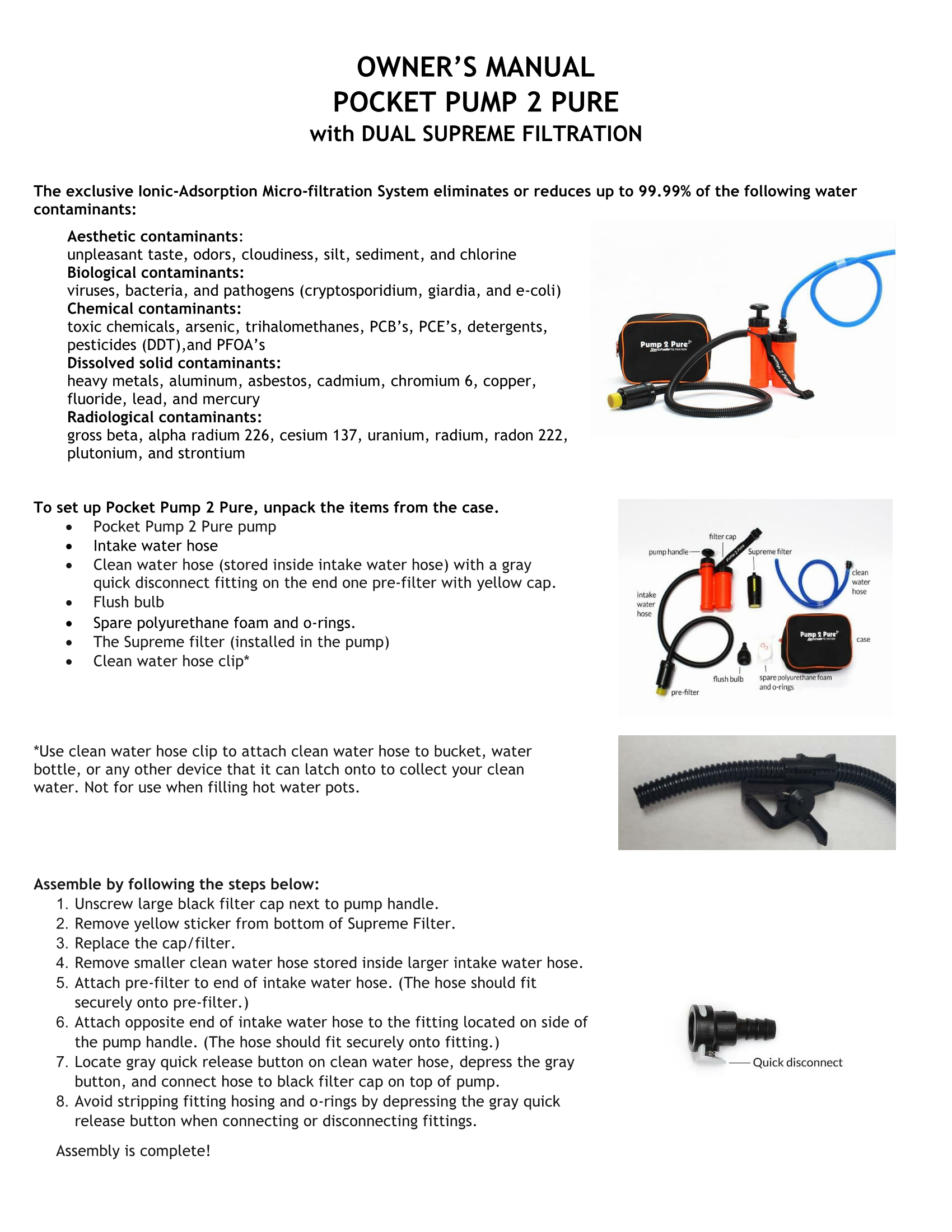 Product Instruction Manuals - Water Pitch