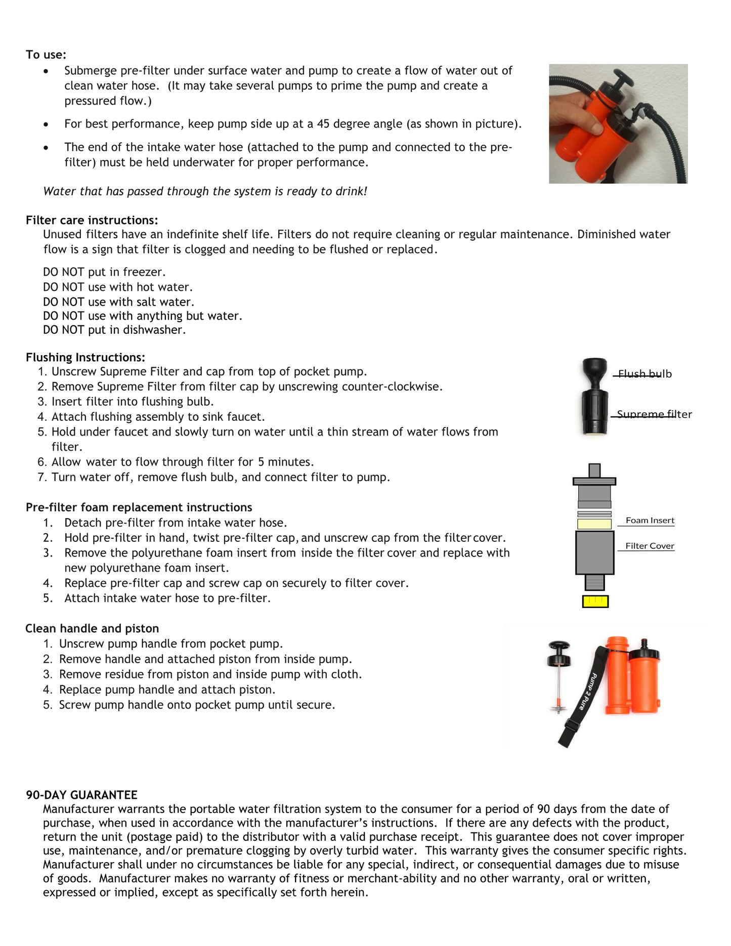 Product Instruction Manuals - Water Pitch