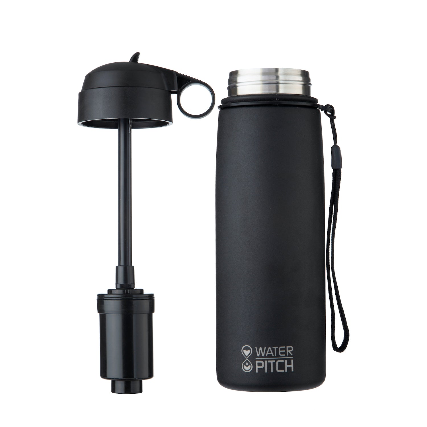 Filtering Stainless Steel Water Bottle - Black Matte - Water Pitch